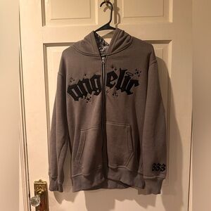 Gray / White Hoodie with Black 'Angelic' Design Embroidered